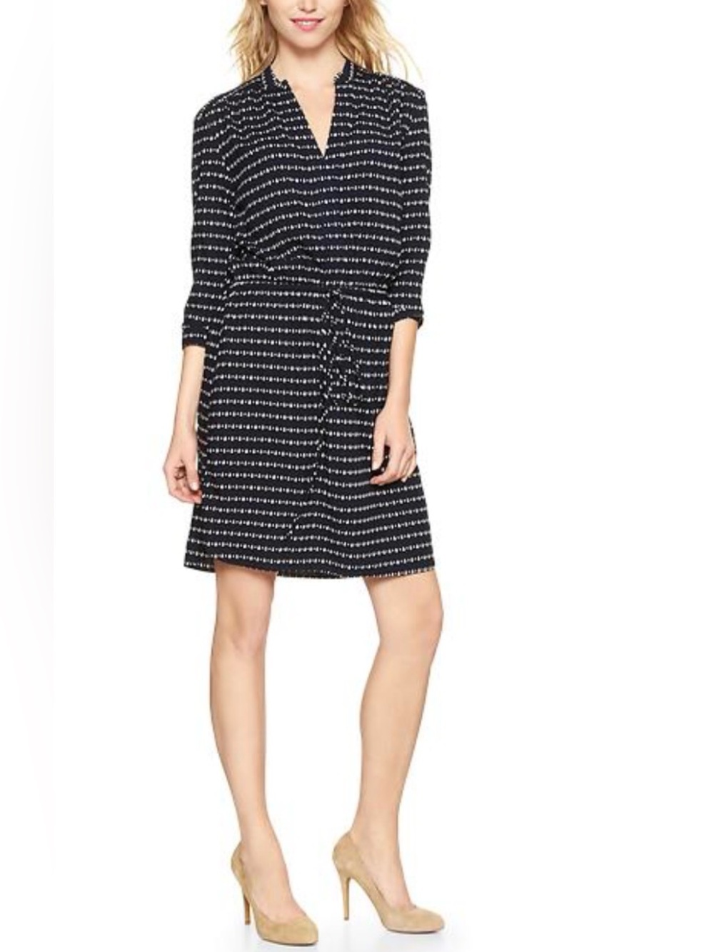 Navy with white water drop Pattern Long-Sleeve Tie-Waist Short Dress by GAP - M